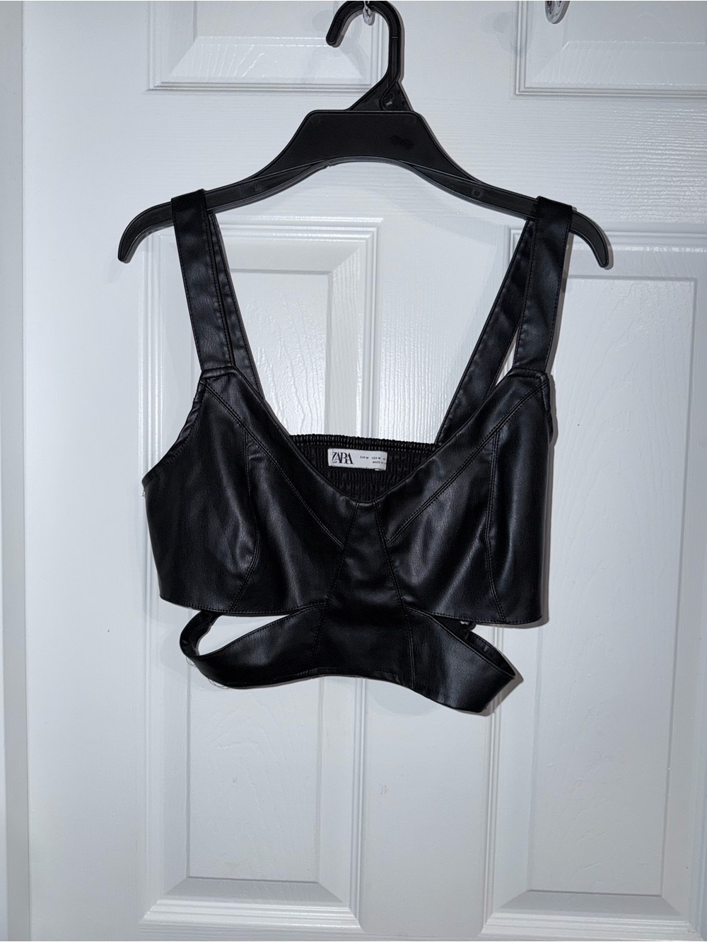 Zara Black Faux Leather Crop Tank with Cutout Waist